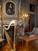 Le grand salon. 
Au dessus de la cheminée, portrait de Marie Johanne de la Carre Saumery, comtesse de Cheverny exécuté par Mignard, peintre de la reine Anne d’Autriche, mère de Louis XIV. 
La harpe du 18ème siècle est en excellent état