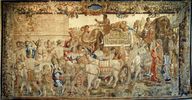 Hall du 1er étage : Tapisserie commandée par Marie de Médicis à la manufacture ancêtre de celle des Gobelins : tenture de l’Histoire de Scipion (l’Africain). François 1er était fou de la chasse.